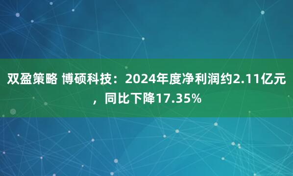 双盈策略 博硕科技：2024年度净利润约2.11亿元，同比下降17.35%